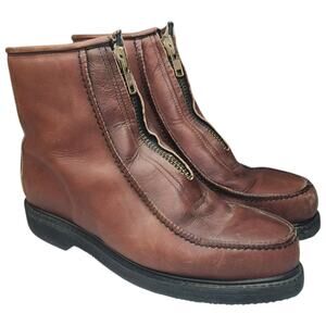 Vtg HH Double H Stadium Boots Mens Size 9E Brown Leather Front Zip USA DM5334